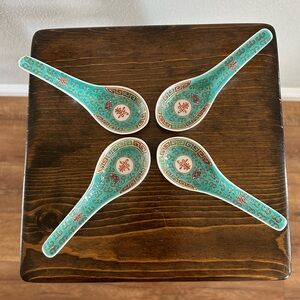 Set of Four Chinese Ceramic Soup Spoons